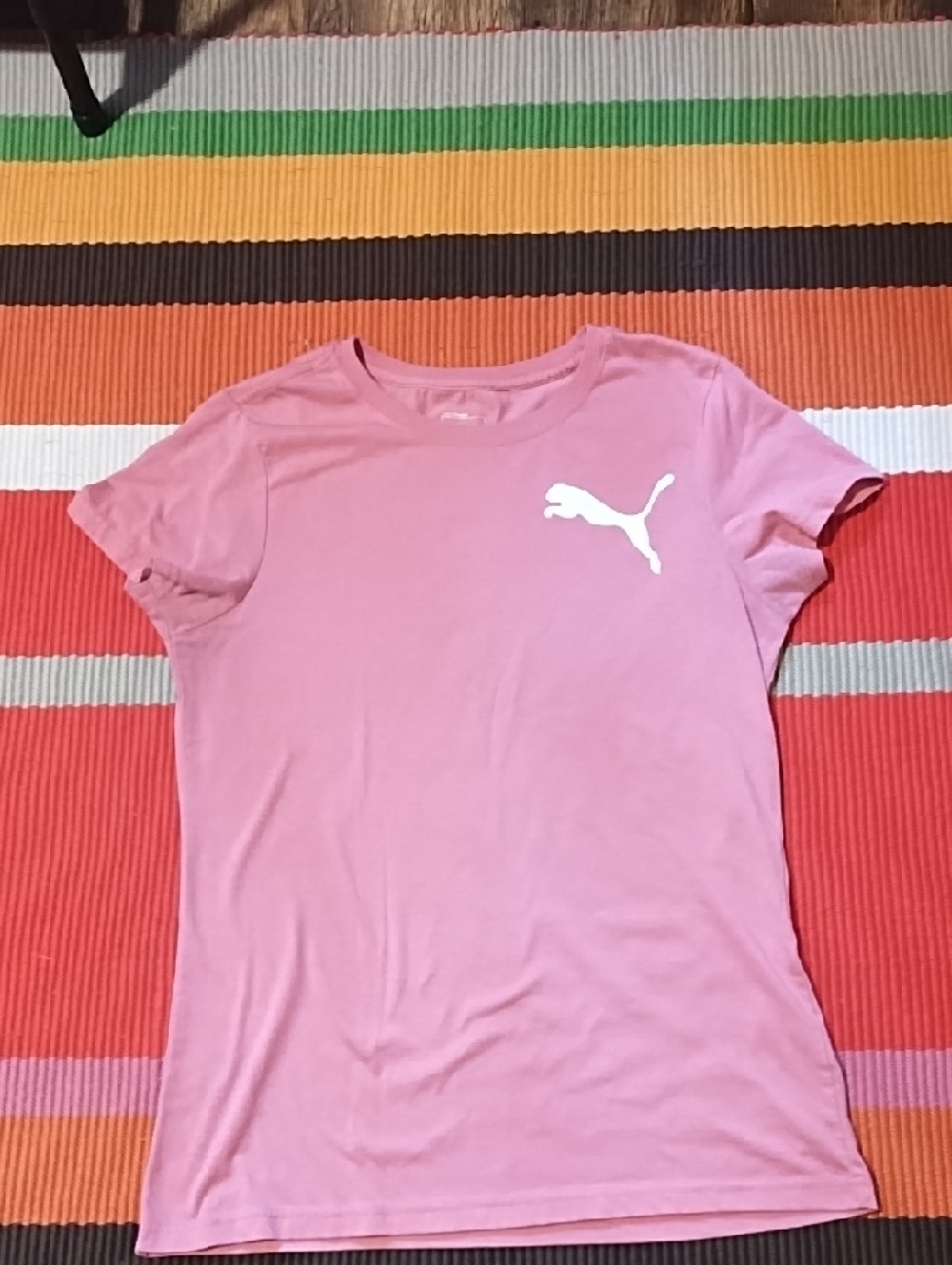 Puma Pink Short Sleeve Crew Neck Tee with White Logo